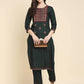 Women's Green & Beige Embroidered Straight Kurta with Palazzo