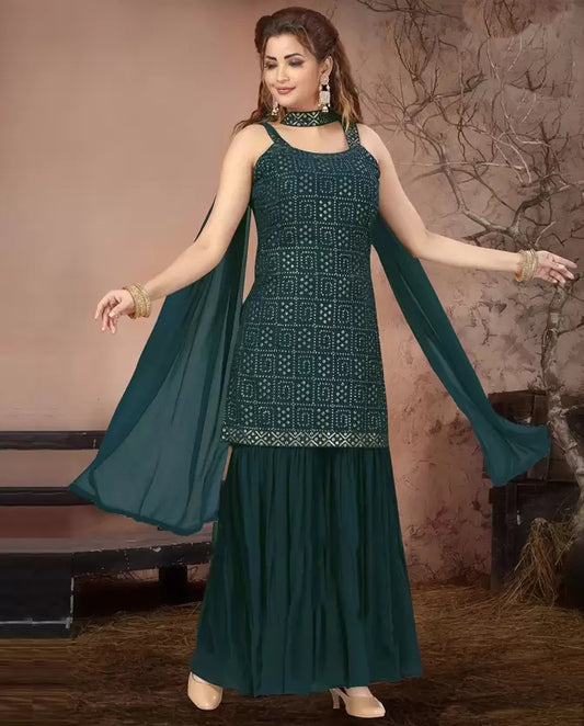 Women Georgette Kurta Sharara Set