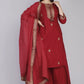 Women Red Viscose Rayon Kurti Palazzo Dupatta Set