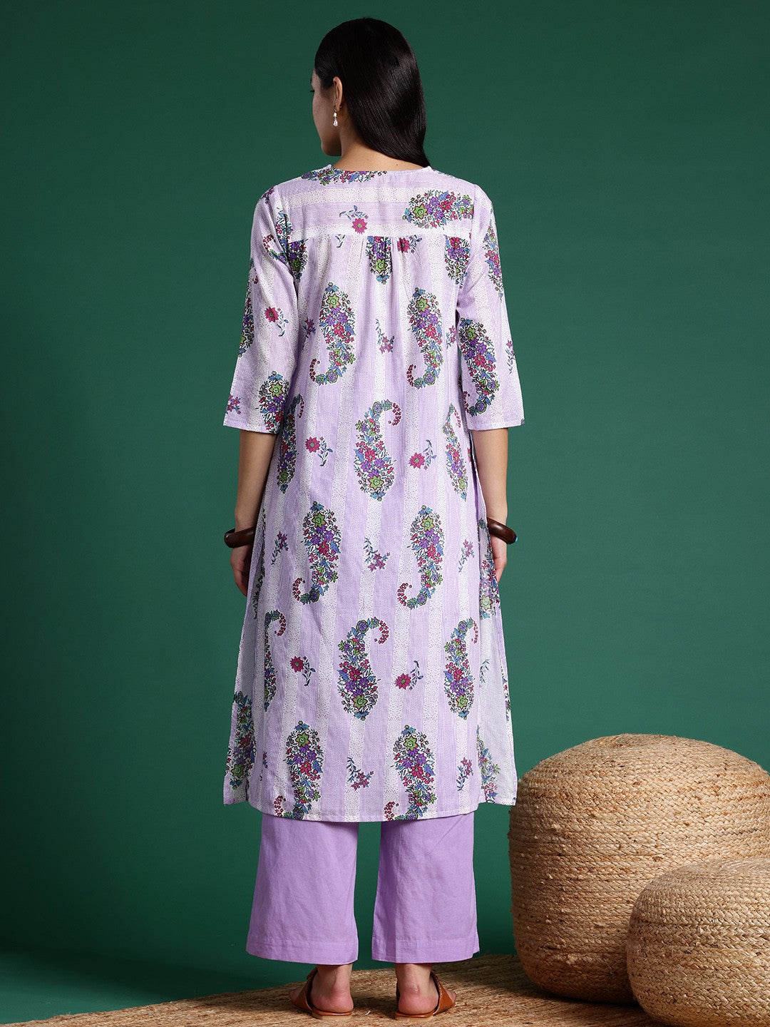 Printed Pleated Kurta with Palazzos