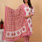 Women Pink Pure Cotton Kurta Pant Dupatta Set