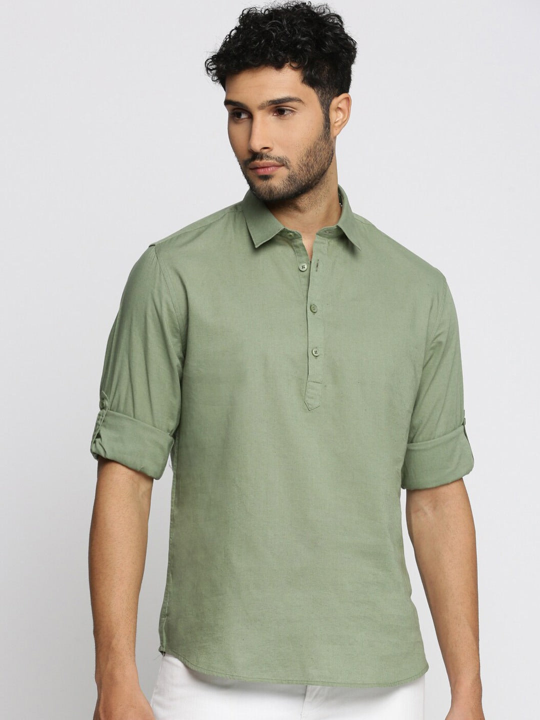 Shirt Collar Linen Short Kurta