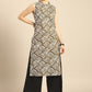 Women Brown And White Printed Keyhole-Neckline Pure Cotton Kurta with Palazzo