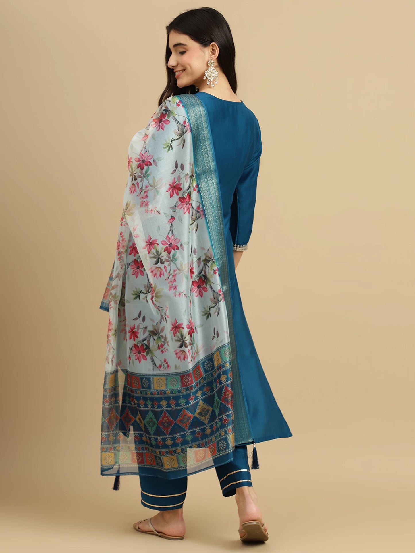 Women Blue Silk Blend Kurta Pant Dupatta Set