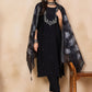 Black Ethnic Motifs Embroidered Chanderi Silk Straight Kurta & Trouser With Dupatta