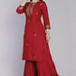 Women Red Viscose Rayon Kurti Palazzo Dupatta Set