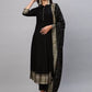 Women Black Cotton Blend Kurti Pant Dupatta Set