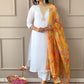 Women's Offwhite Rayon Blend Embroidered A-line Kurta with Rayon Blend Pant and Organza Printed Dupatta Sets