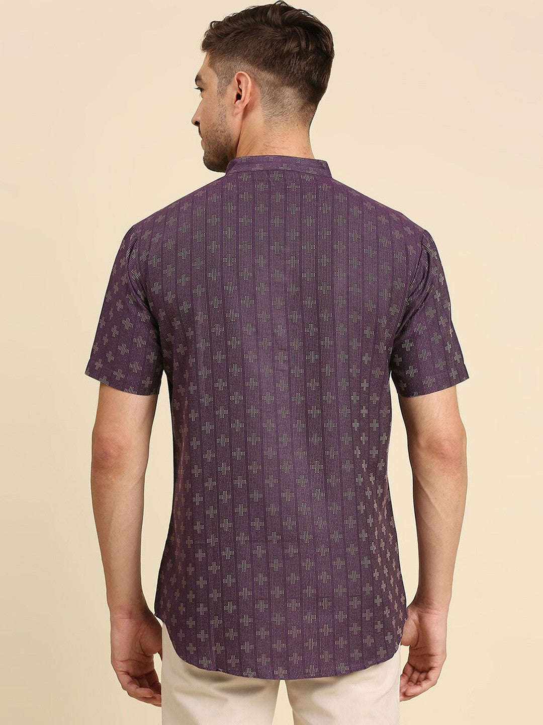 Men Geometric Woven Design Dobby Cotton Kurta