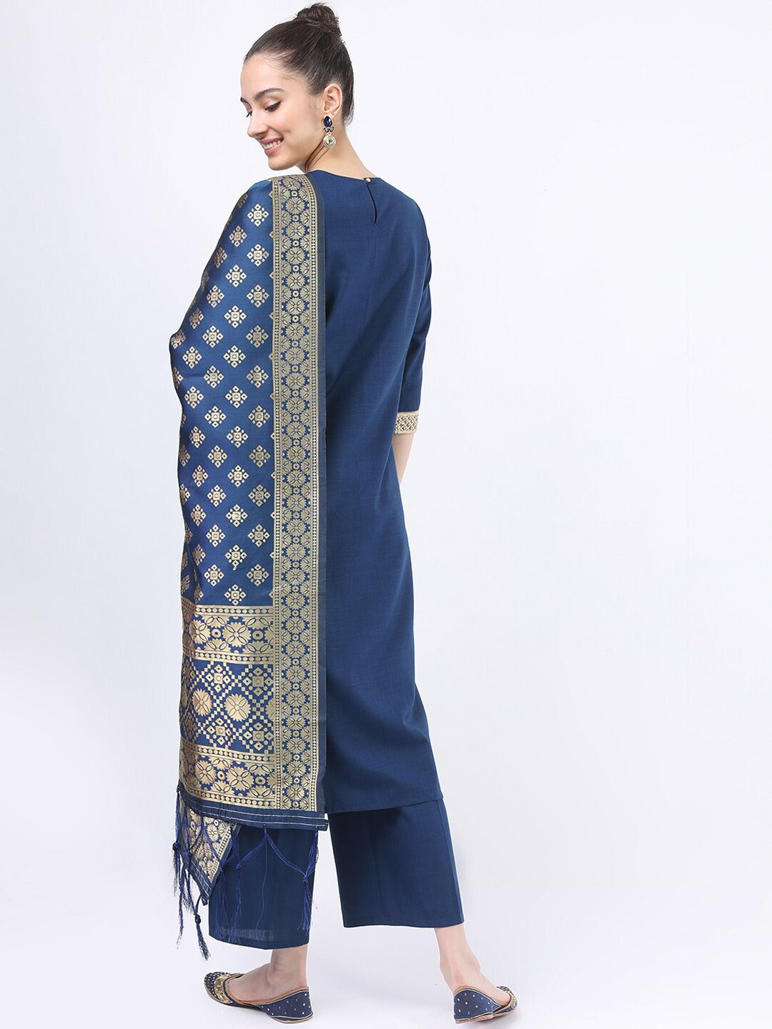 Women Teal Panelled Kurta with Palazzos & With Dupatta