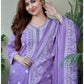 Women Purple Cotton Blend Kurta Pant Dupatta Set