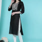 Women Black & White Cotton Blend Kurti Pant Dupatta Set