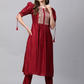 Women Red Yoke Design Liva Kurta with Trousers