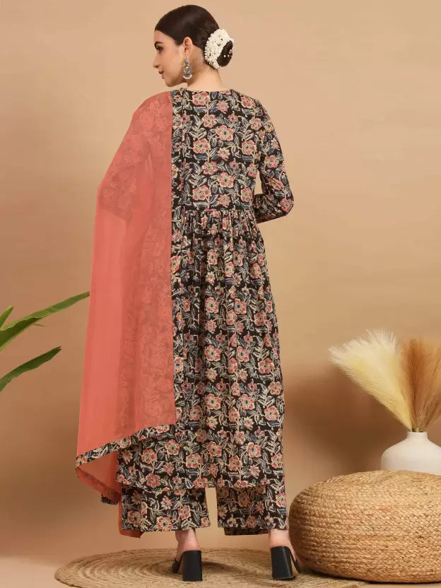 Women Pure Cotton Kurta Palazzo Dupatta Set