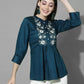 Casual Regular Sleeves Embroidered Women Blue Top