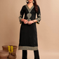 Black Embroidered Regular Thread Work Straight Kurta with Trousers