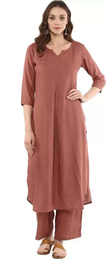 Women Rust Solid Kurta with Palazzos