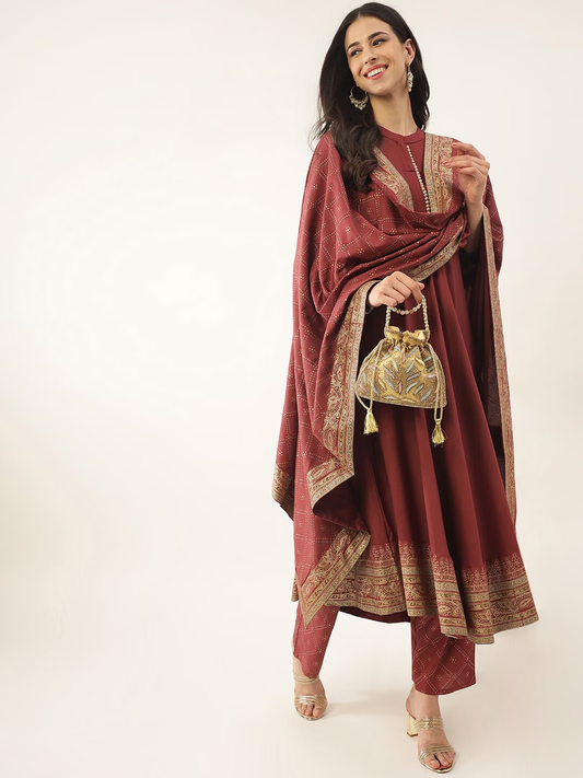 Ethnic Motifs Printed Mandarin Collar Kurta with Trousers & Dupatta