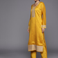 Women Mustard Yellow Floral Motifs Sequinned Kurta with Trousers & With Dupatta