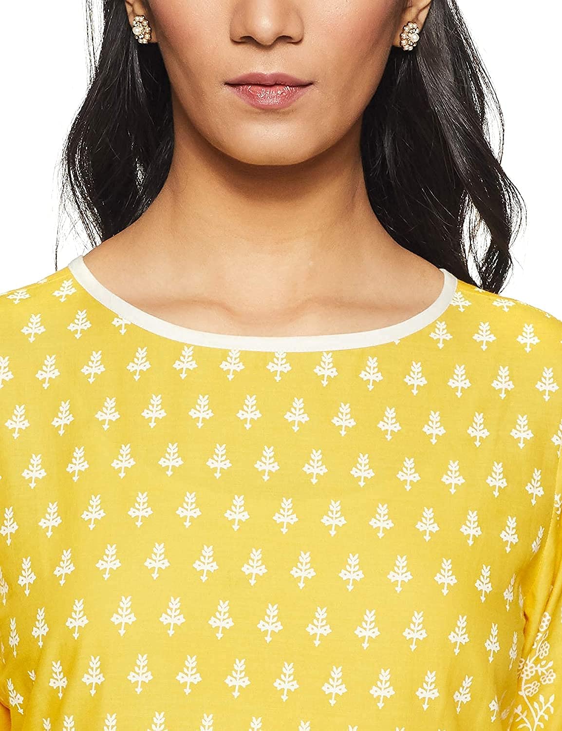 Women's Yellow Cotton Printed Straight Kurti with Palazzos Set