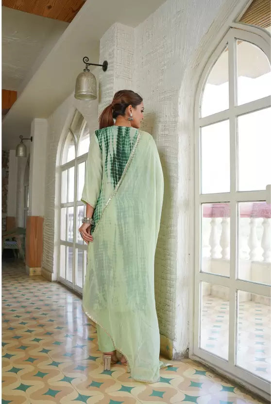 Women Pista Green Viscose Rayon Kurta Pant Dupatta Set