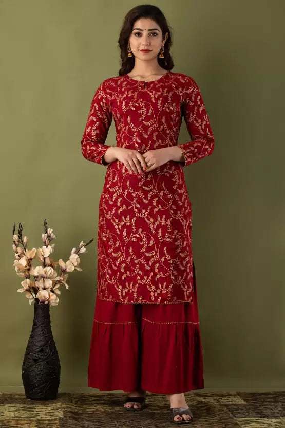 Women Elegant Viscose Rayon Kurta and Sharara Set with Dupatta