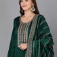 Women Long Sleeve Green Silk Blend Kurta Palazzo Dupatta Set