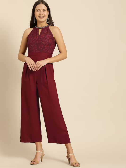 Red Printed Basic Jumpsuit