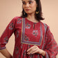 Red Floral Printe Kurta & Trousers With Dupatta