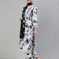 Tie- Dye Printed & Embroidered Straight Kurta with Pants & Dupatta - White & Black