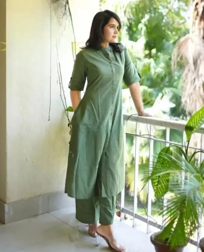 Women Green Pure Cotton Kurta Palazzo Set