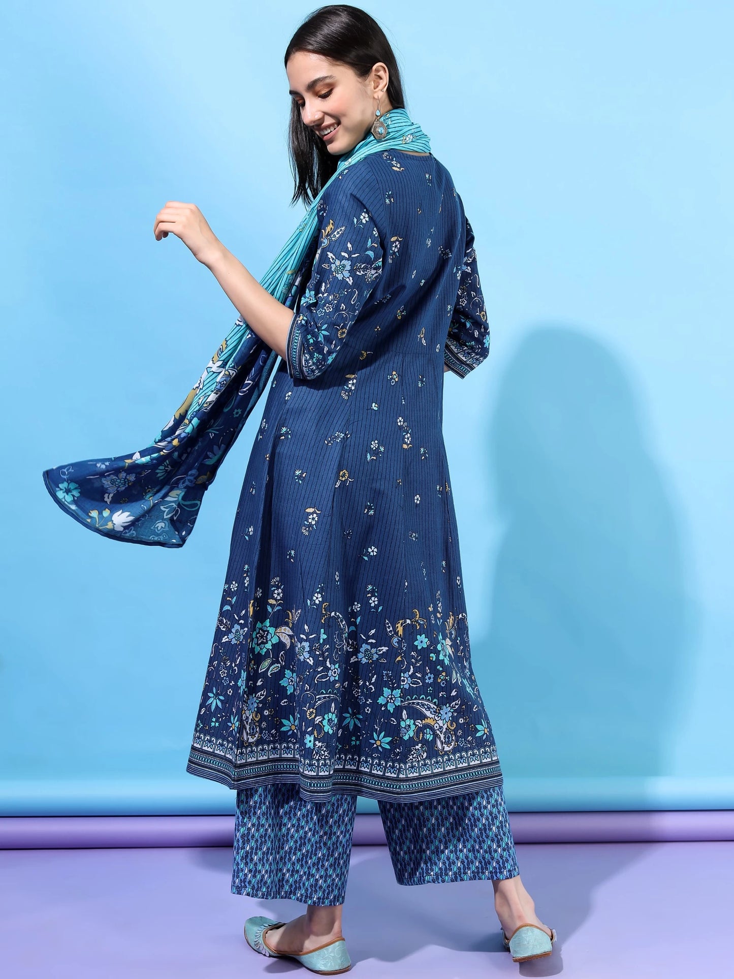 Women Blue Pure Cotton Kurta Palazzo Set