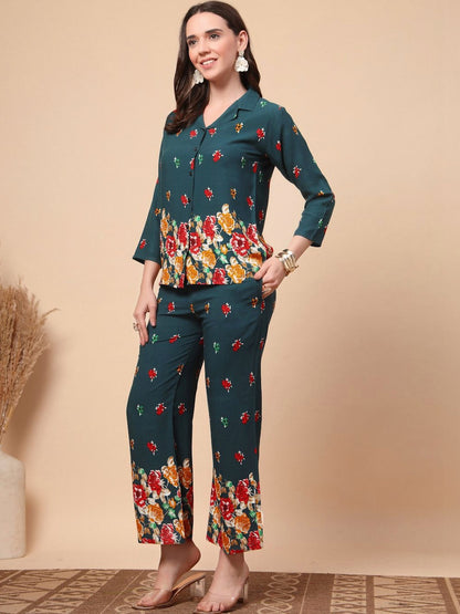 Floral Cotton Printed Shirt with Trousers