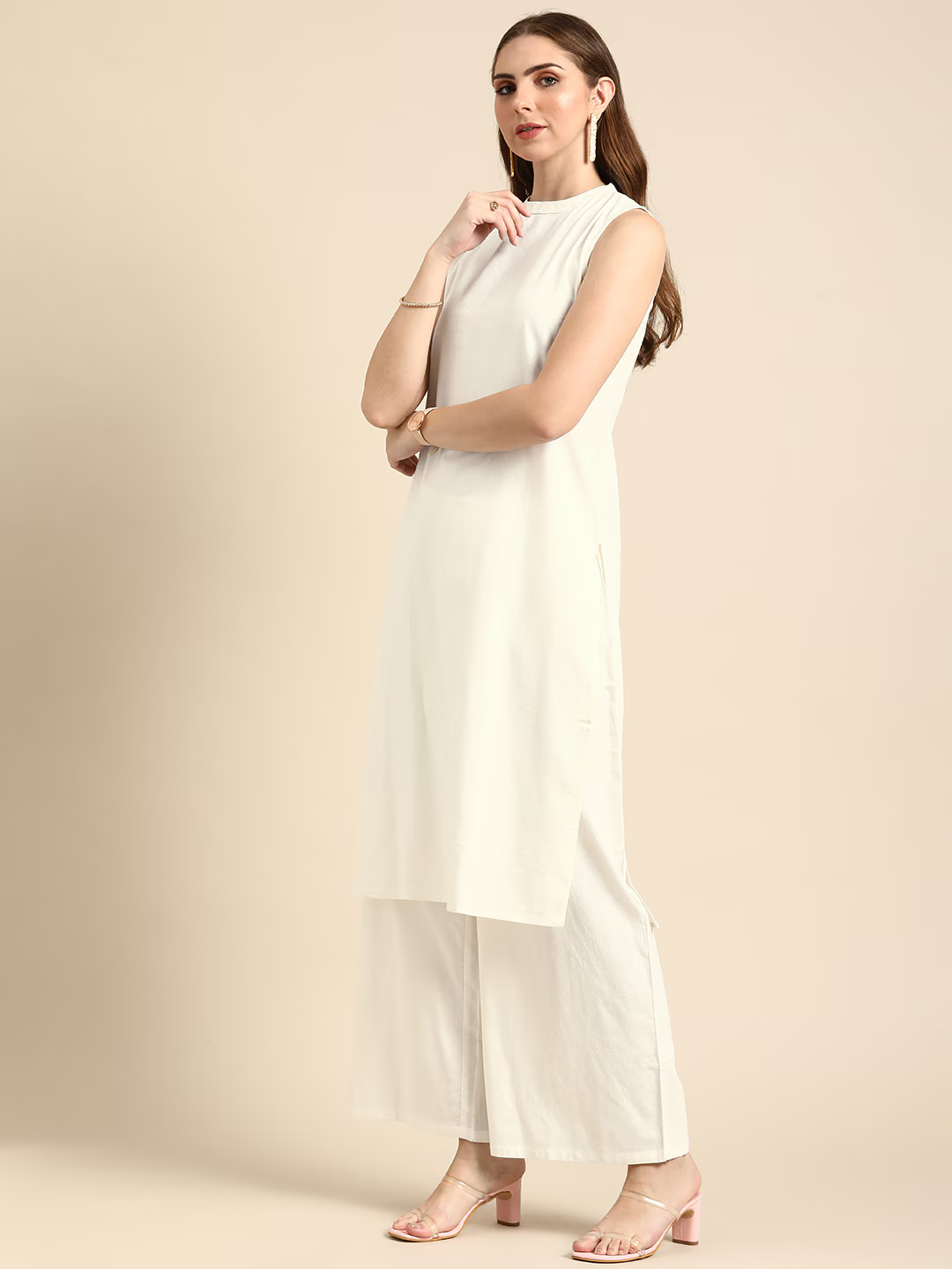 Women White Regular Pure Cotton Kurta with Palazzos