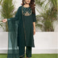 Women Green Cotton Silk Kurta Pant Dupatta Set