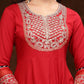 Red & Gold Toned Ethnic Motifs Embroidered Anarkali Kurta & Trousers With Dupatta