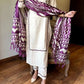 Women Cream and Purple Pure Cotton Kurta Pant Dupatta Set