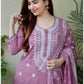 Women Purple Cotton Blend Kurta Pant Dupatta Set