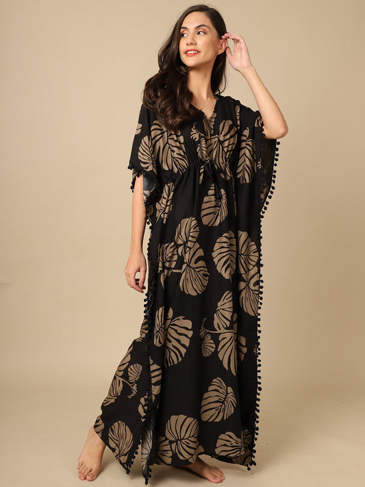 Black Printed Maxi Nightdress