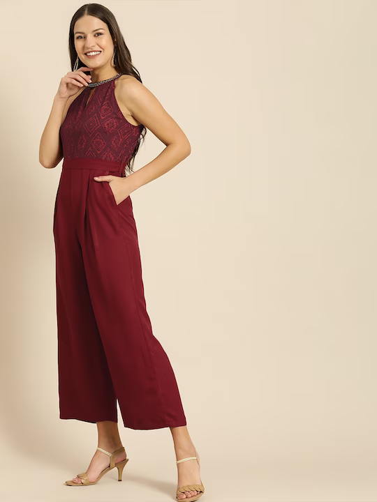 Red Printed Basic Jumpsuit