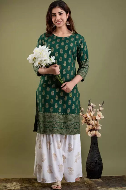 Women Viscose Rayon Kurta Sharara Set