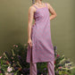 Mauve Floral Printed Straight Kurta with Trousers & Dupatta