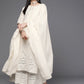 Women Off White Floral Mirror detail Cotton Straight Kurta & Palazzos with Dupatta