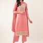 Ethnic Motifs Yoke Design Sequinned Kurta with Trousers & Dupatta