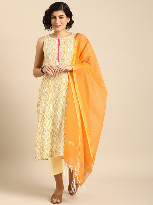 Women Ethnic Motifs Printed Regular Kurta With Trousers & With Dupatta