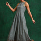 Printed Cotton Round Neck A-Line Maxi Dress