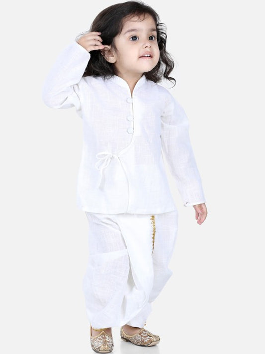 Boys White Pure Cotton Kurta with Dhoti Pants