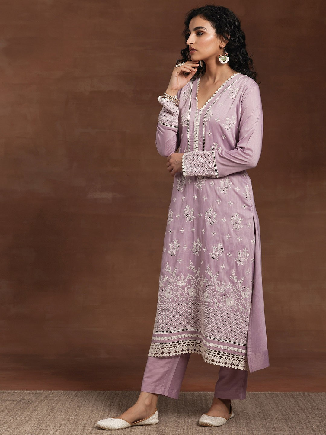 Floral Embroidered Gotta Patti Kurta With Trouser & Dupatta