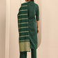 Mandarin Collar Pleated Straight Kurta With Trousers & Dupatta