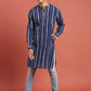 Men Blue Indigo Hand Block Print Straight Sustainable Kurta with Pockets